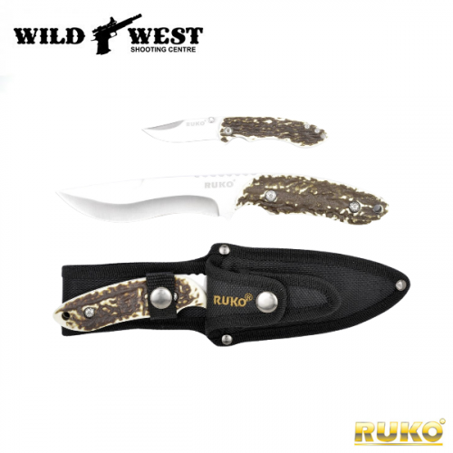 RUKO Knives #RUK0157 Fixed Blade Hunting Knife & Folder Set